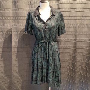 Pretty Vacant Green Black Damask Shirtdress M